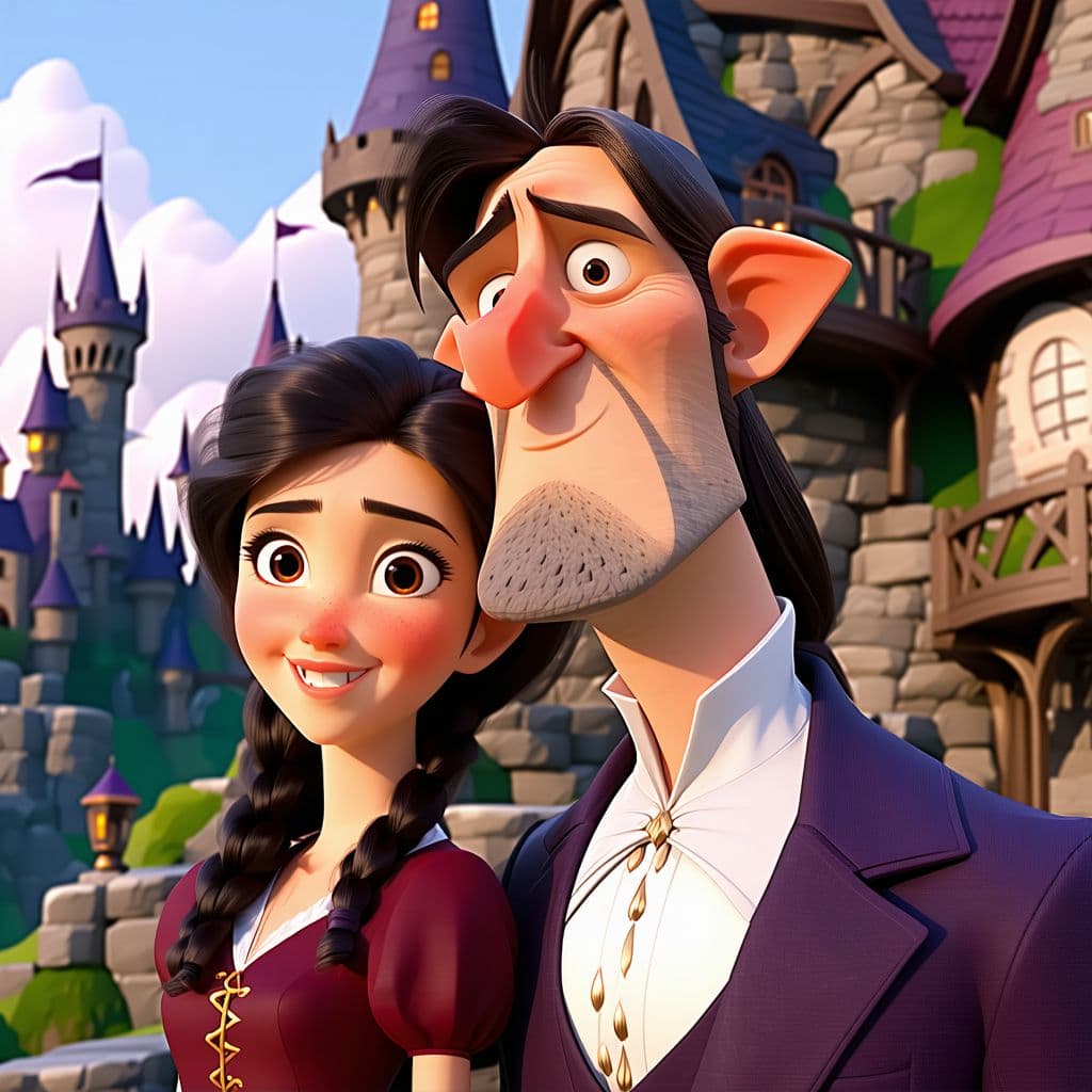AI generated: howl and sophie in howl moving castle anime, in the style of Unreal Engine 5, caricature-like illust...