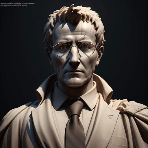 AI generated: Portrait of Gaius Julius Caesar in modern glasses and tie. Julius Caesar sculpture at The Louvre, oc...