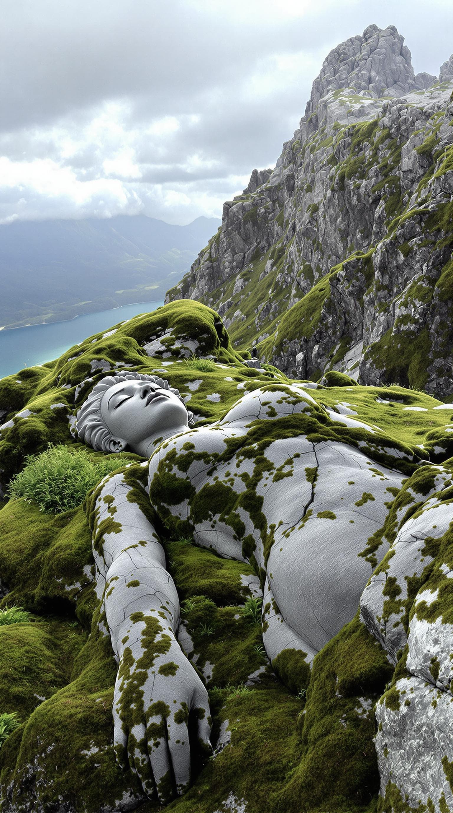 AI generated: The surrounding landscape is rugged and mountainous, with a body of water visible in the distance. T...