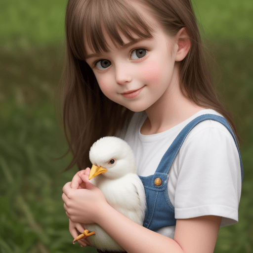 AI generated: Girl holding the cutest chick in the world