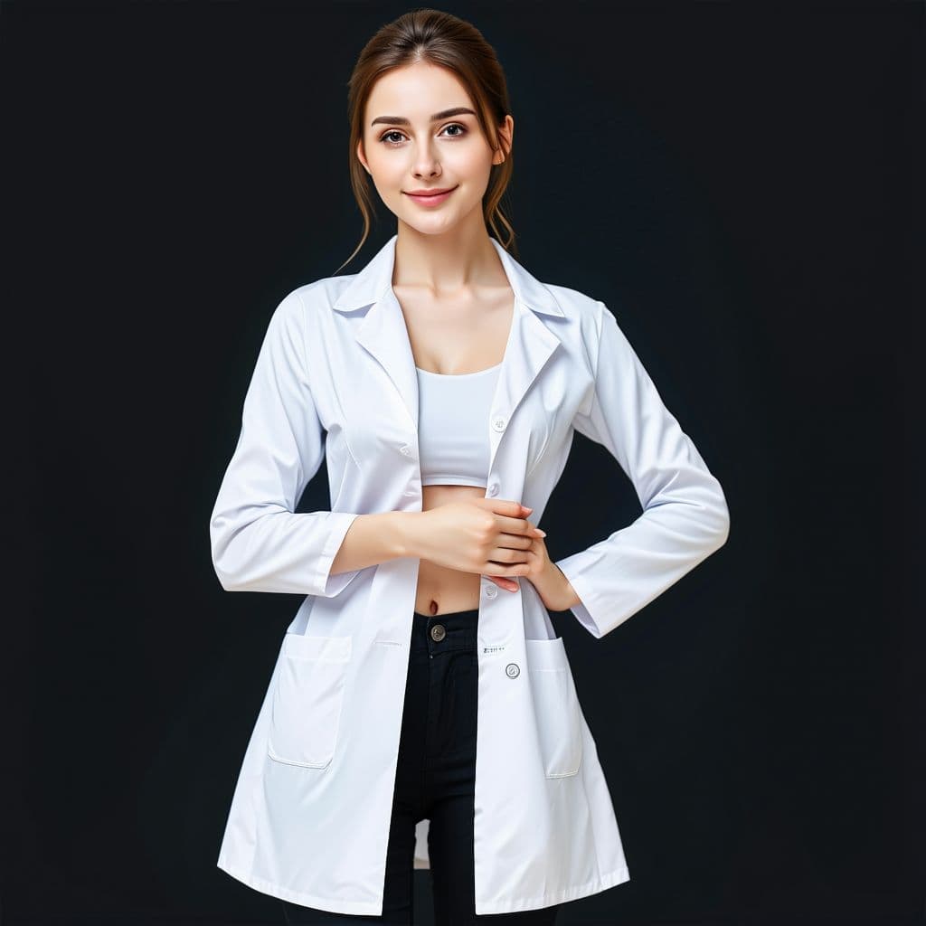 AI generated: professional masseuse, white coat, full body representation, ultra-real effect