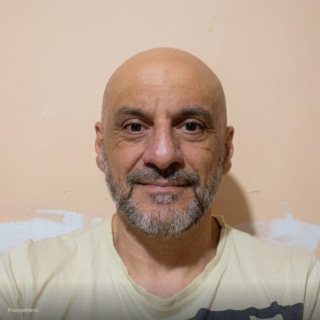 AI generated: hombre calvo, con barba y bigote recortado