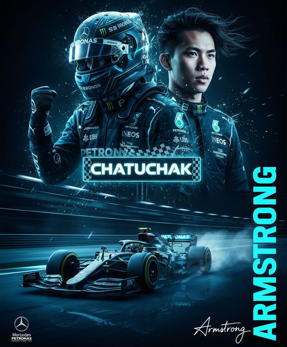 AI generated: A high-impact vertical sports poster capturing the dynamic energy of Formula 1.
Top section: a dram...