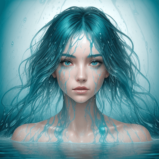 AI generated: Masterpiece, Stunning, Best quality, a half body portrait of a woman as made of water, half body sub...