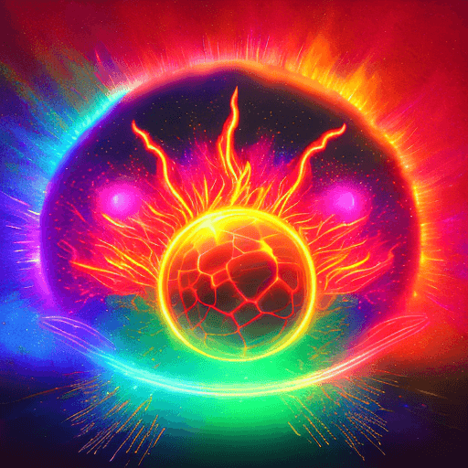 AI generated: cybernetic flames levelling up dragon eggs surround in rainbow fire and flame drops scenery, landsca...