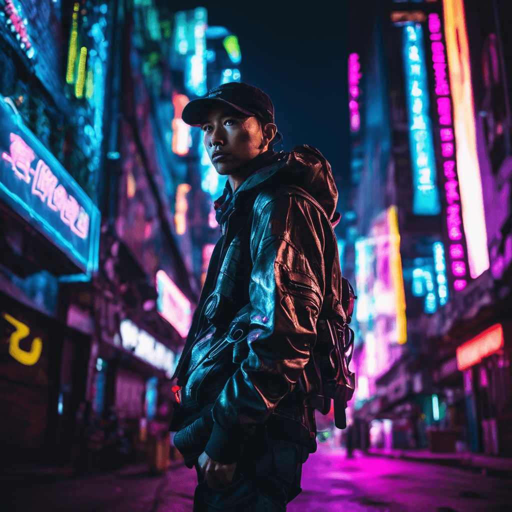 AI generated: An adventurous 32-year-old urban explorer, armed with the Sony UrbanMatrix 2075, traverses the neon-...
