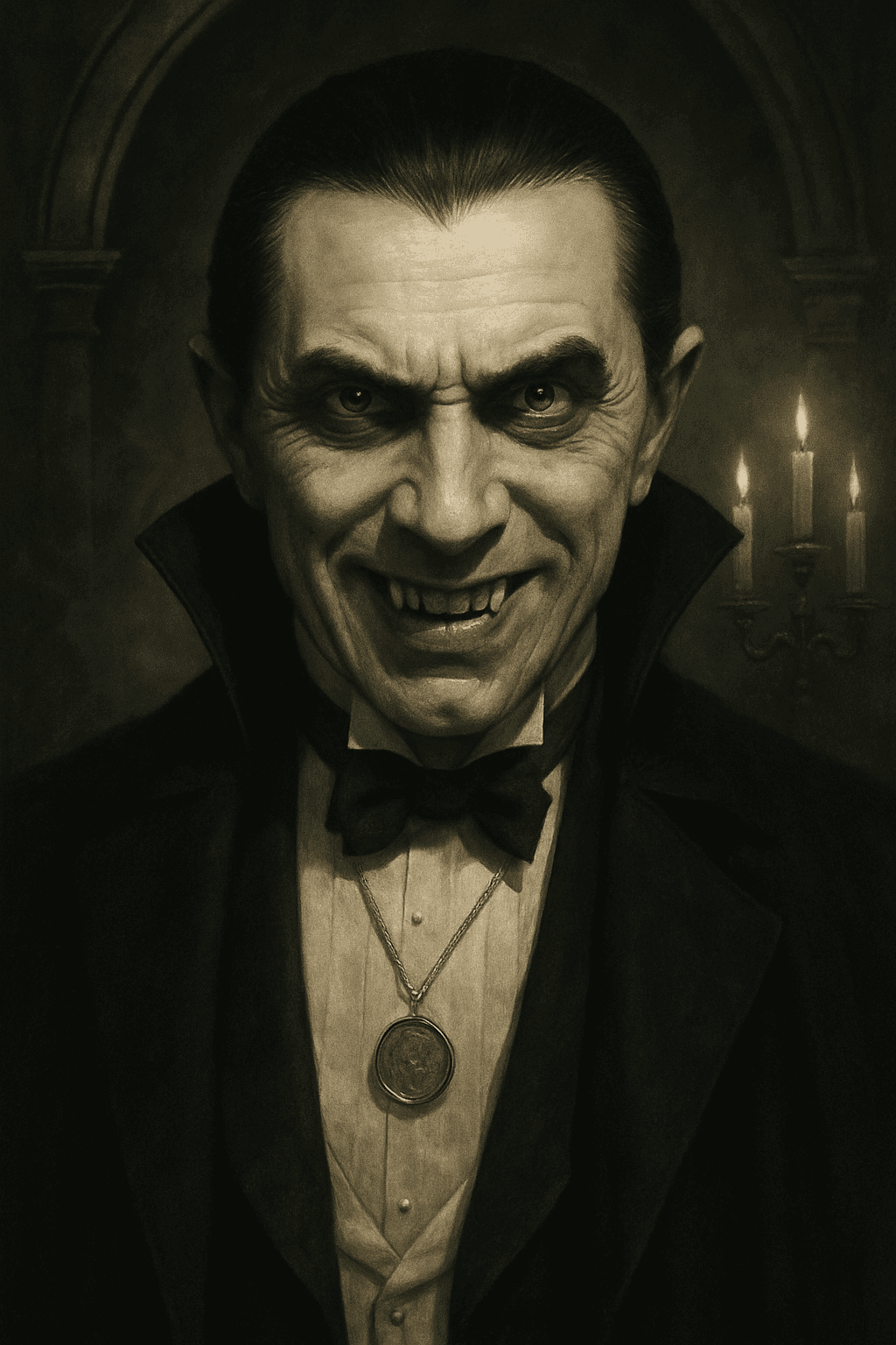 AI generated: Create an ultrarealistc illustration of Count Dracula, inspired by the classic horror films of the 1...