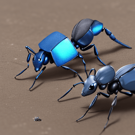 AI generated: blue ant army with silver armor invasion the planet, gun fire each other with red ant