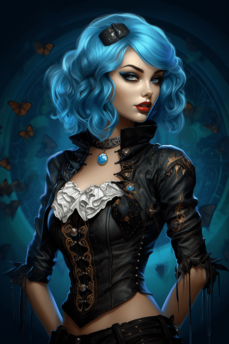 AI generated: Pinuplover, in the style of highly detailed illustrations, tony sart, dark cyan and dark black, cele...