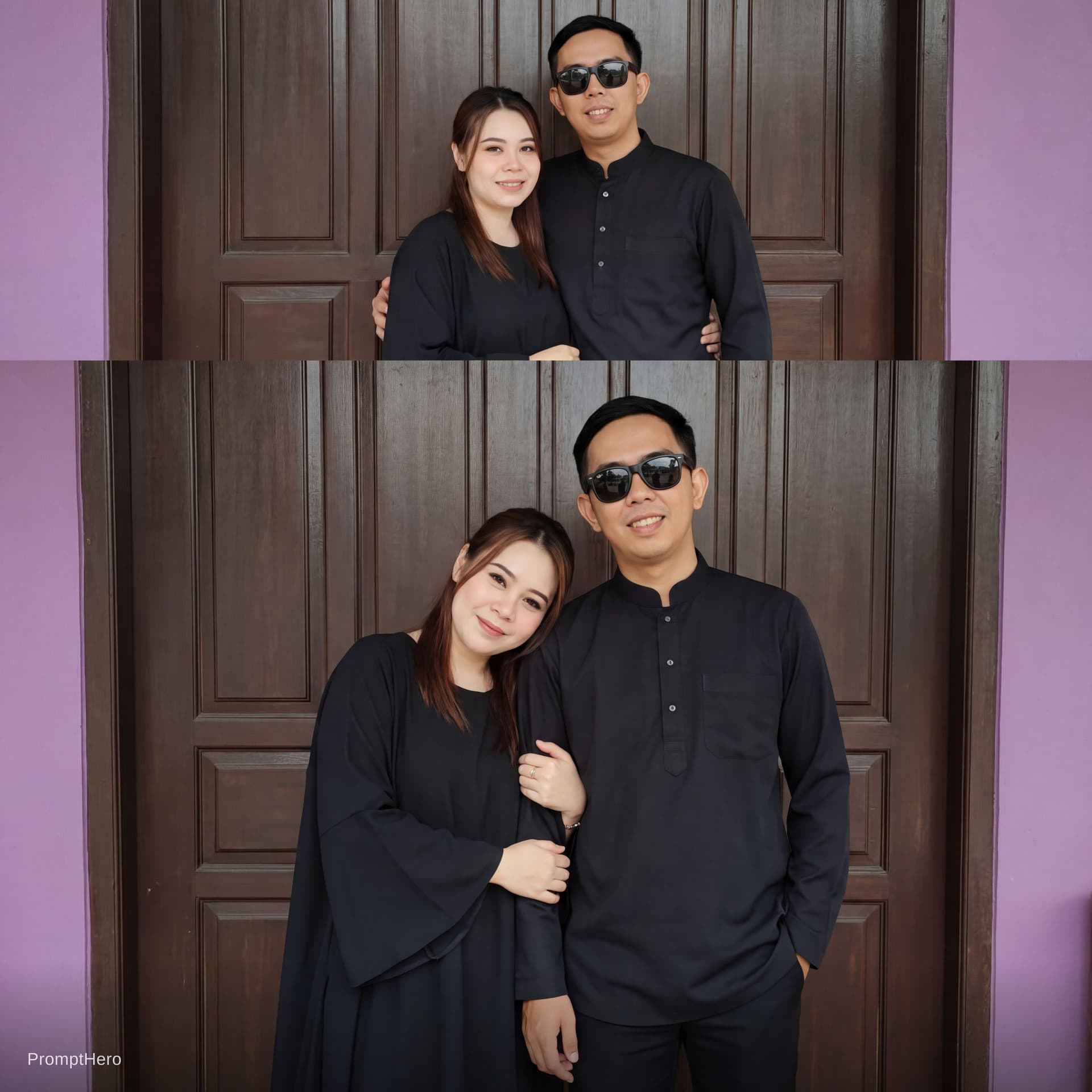 AI generated: Create a photo of this man and woman without changing their original faces and strictly according to...