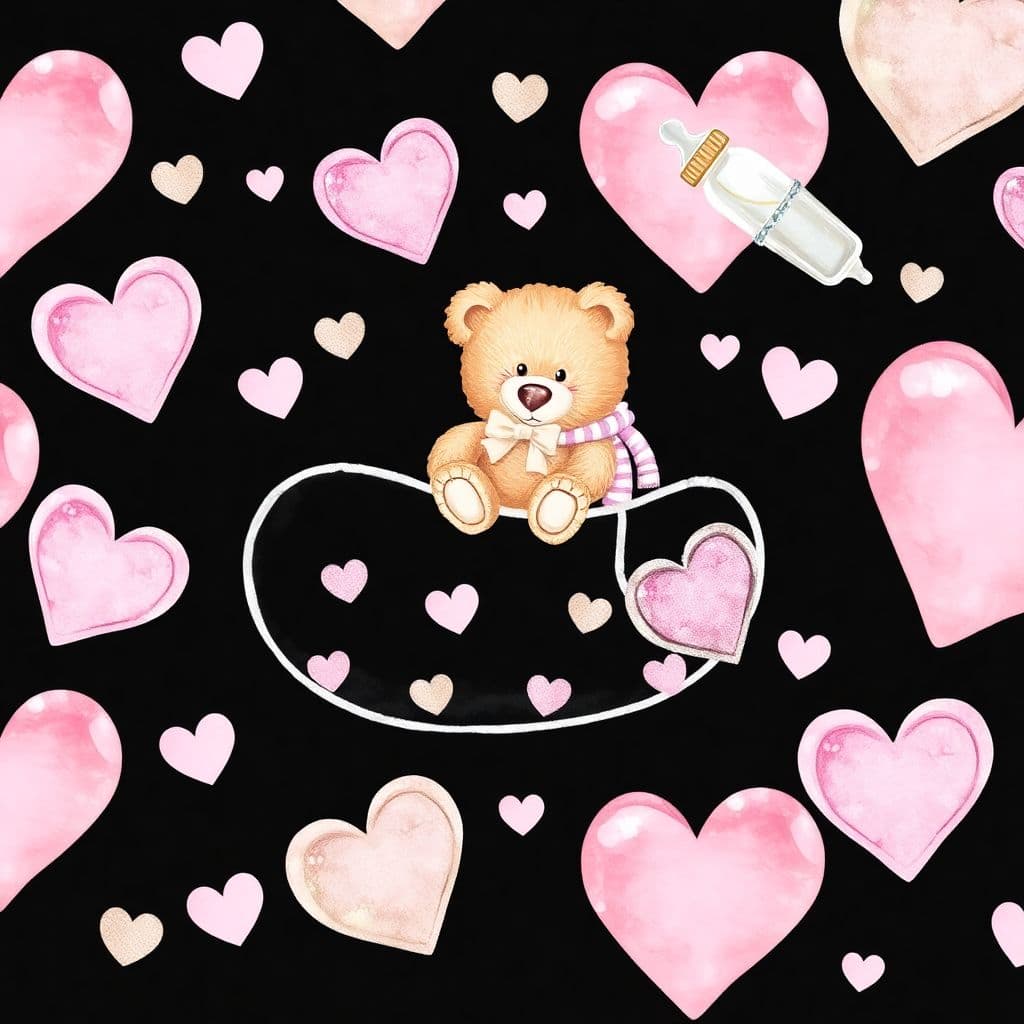 AI generated: watercolor style chic bling glamorus fabulous cute baby raddle, pacifier, teddy bear, baby bottle. s...