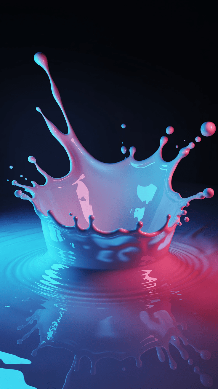 AI generated: glowing holographic milky fluid splashes, with powder, black background, hq abstract background fine...