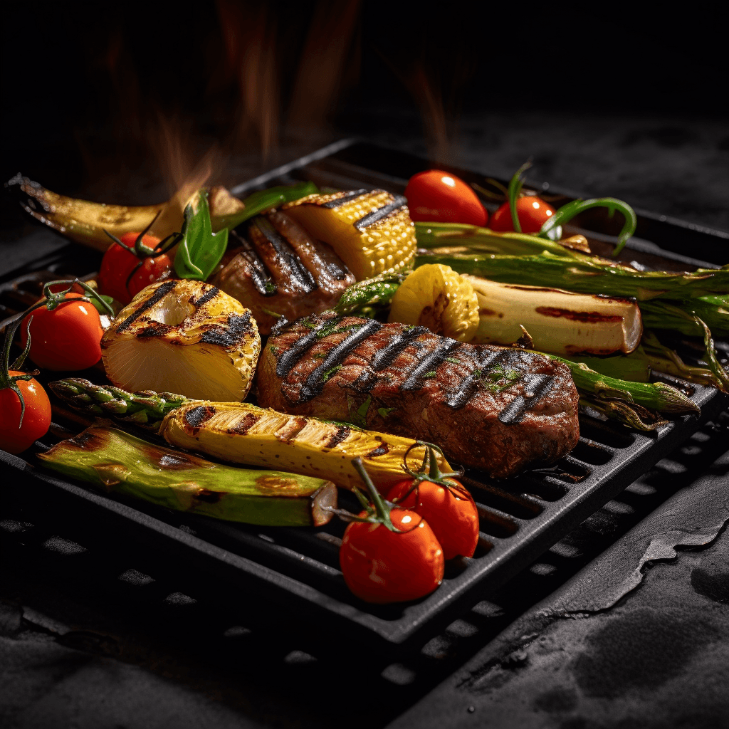 AI generated: Food photography,grilled asado, grilled vegetables,in a luxurious Michelin kitchen style, studio lig...