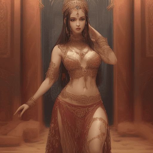 AI generated: The image depicts a gorgeous woman in an intricate ornately detailed embroidered and adorned red bel...