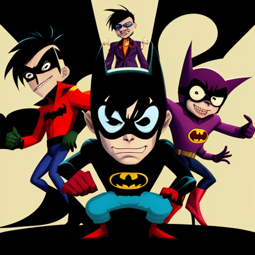 AI generated: gorillaz as superheros in a batman animated style illustration