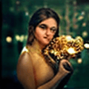 AI generated: cinematic photo of a beautiful woman with a golden rose in her hand breathtaking  . award-winning,pr...