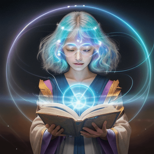 AI generated: A diverse group exchanging knowledge through glowing books, scrolls, and holograms. Imagine people o...