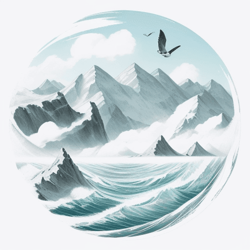 AI generated: Draw a picture with the theme of Crossing Mountains and Seas, Just for Meeting, highlighting the mou...