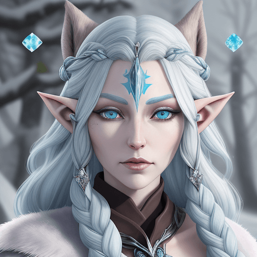AI generated: "2D style, cartoon, portrait of Lyrathil, a Snow Elf (Falmer) from Elder Scrolls, with (crystalline ...