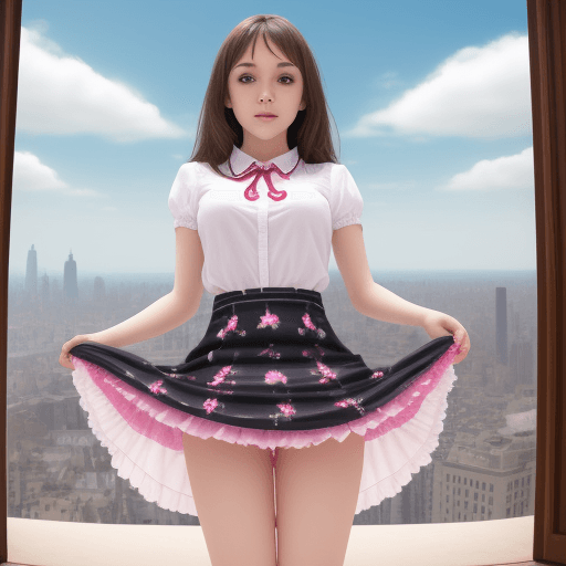 AI generated: girl, beautiful, seeing a view from under the skirt ,no painties