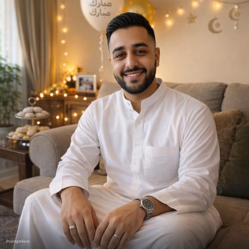 AI generated: Ultra-realistic Eid celebration photo using the reference image as the exact identity blueprint. Rec...