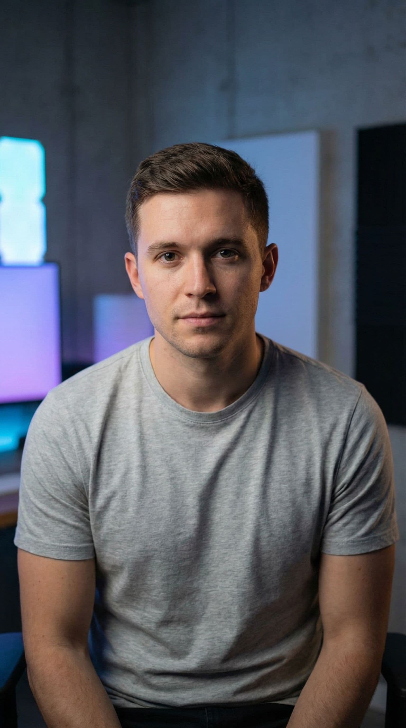 AI generated: Ultra-realistic professional portrait of a North American man, late 20s (around 27). Casual outfit: ...