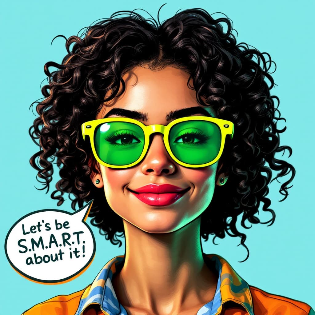 AI generated: Create a vibrant, colorful portrait of a young adult girl with dark, curly hair, adorned with subtle...