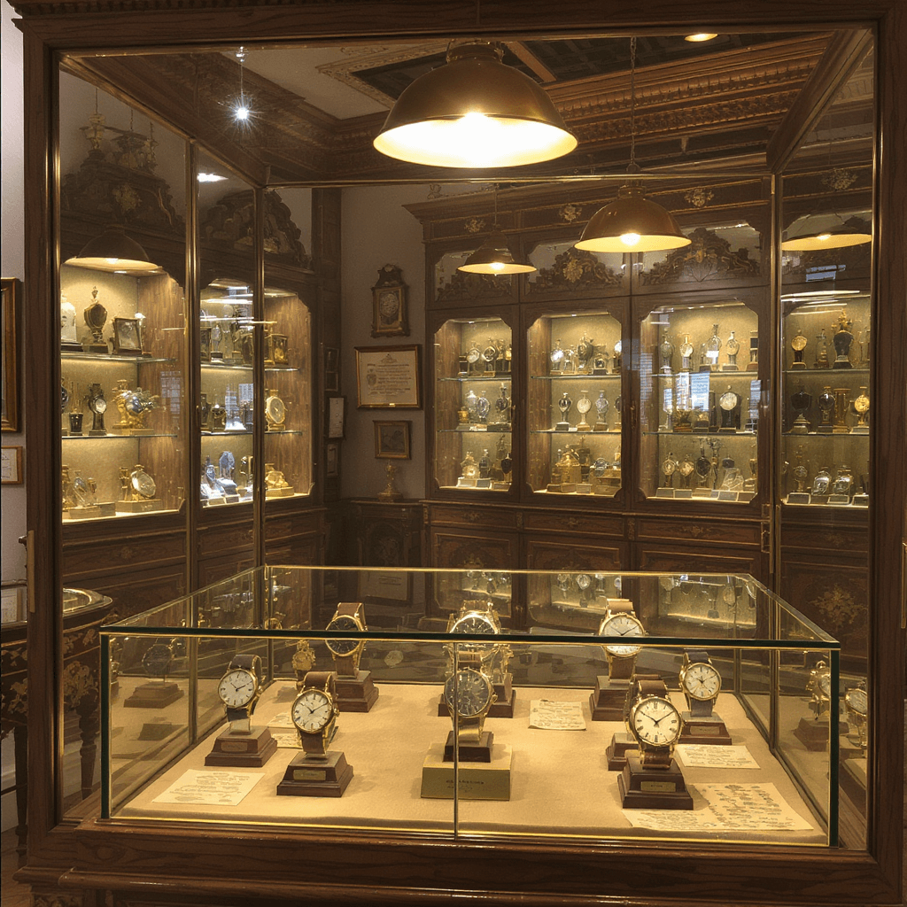 AI generated: Vintage watch show room