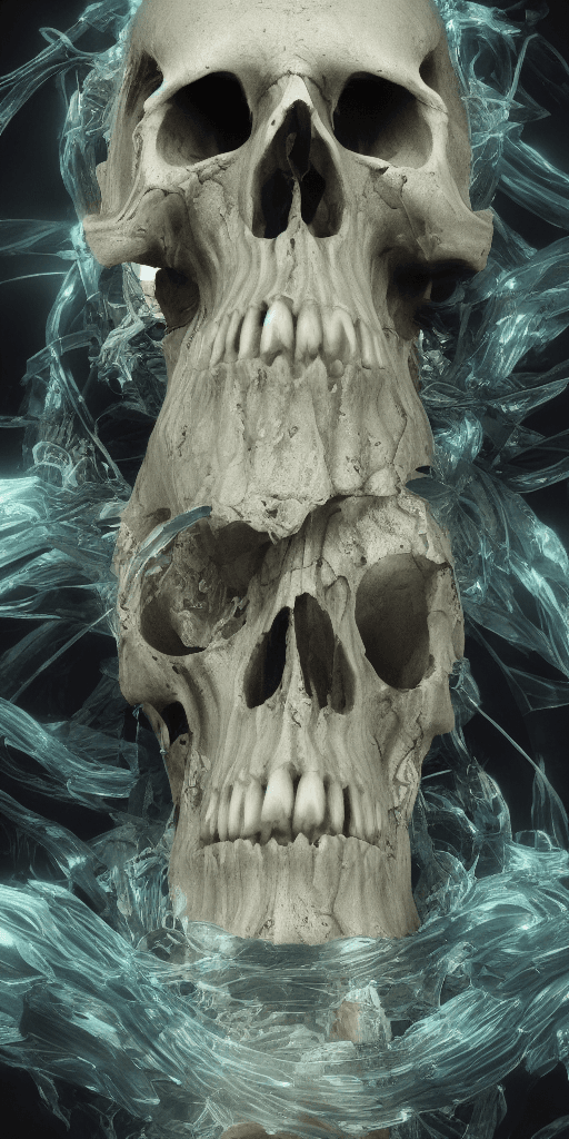 AI generated: skull, bioluminiscent, intricate artwork . octane render, trending on artstation, symmetrical artwor...
