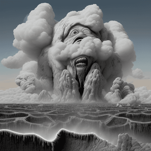AI generated: An infernal comedy folded in the terrestrial underworld as thin clouds dispersed a repulsive spectac...