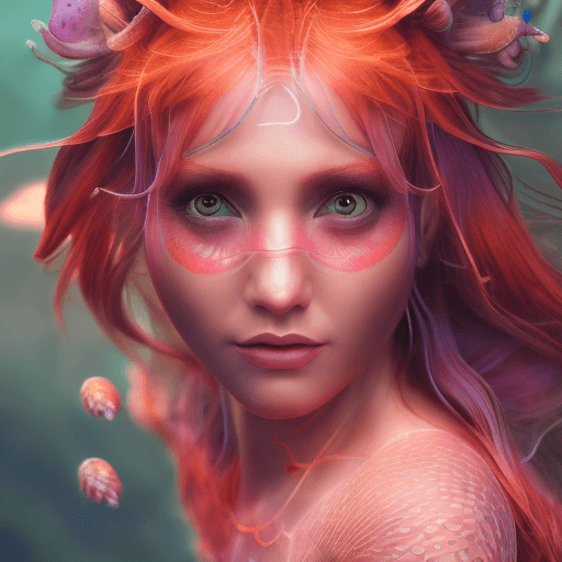 AI generated: Goddess close-up portrait ribcagel. jellyfish phoenix head, nautilus, orchid, skull, betta fish, bio...