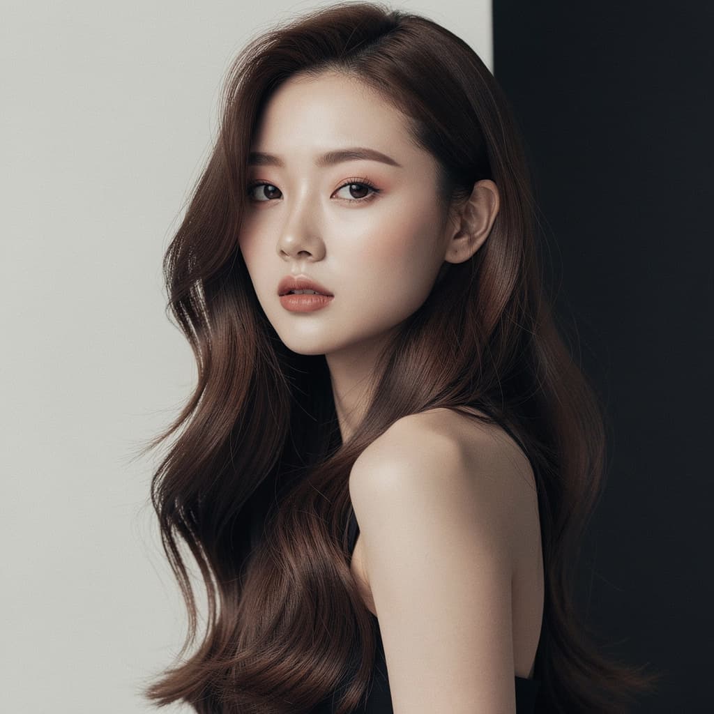 AI generated: woman with beautiful long brown hair,in the style of kenro izu,meticulous technique,magewave,hallyu,...