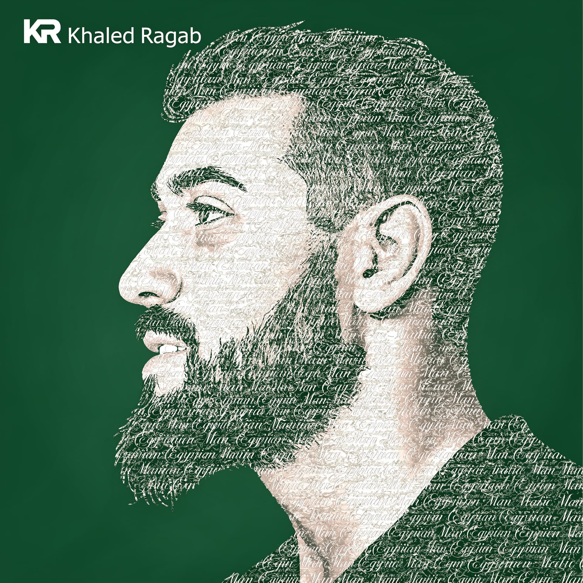 AI generated: A typography art portrait of man side profile face looking left. The entire image including hair, be...