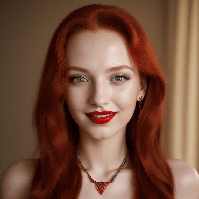 AI generated: hyper realistic headshot photo of a 20 year old stylish, woman,  elegant, long red hair, slim, skinn...