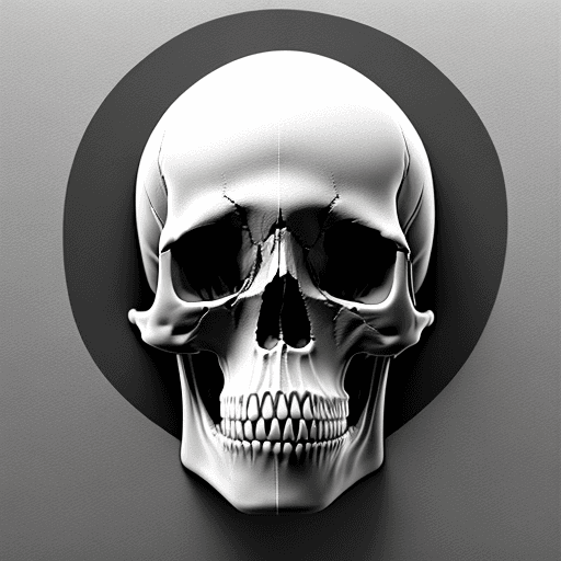 AI generated: greyscale 3d relief of skull, hyper realism, high detail, smooth, black background, no boarder, 8k