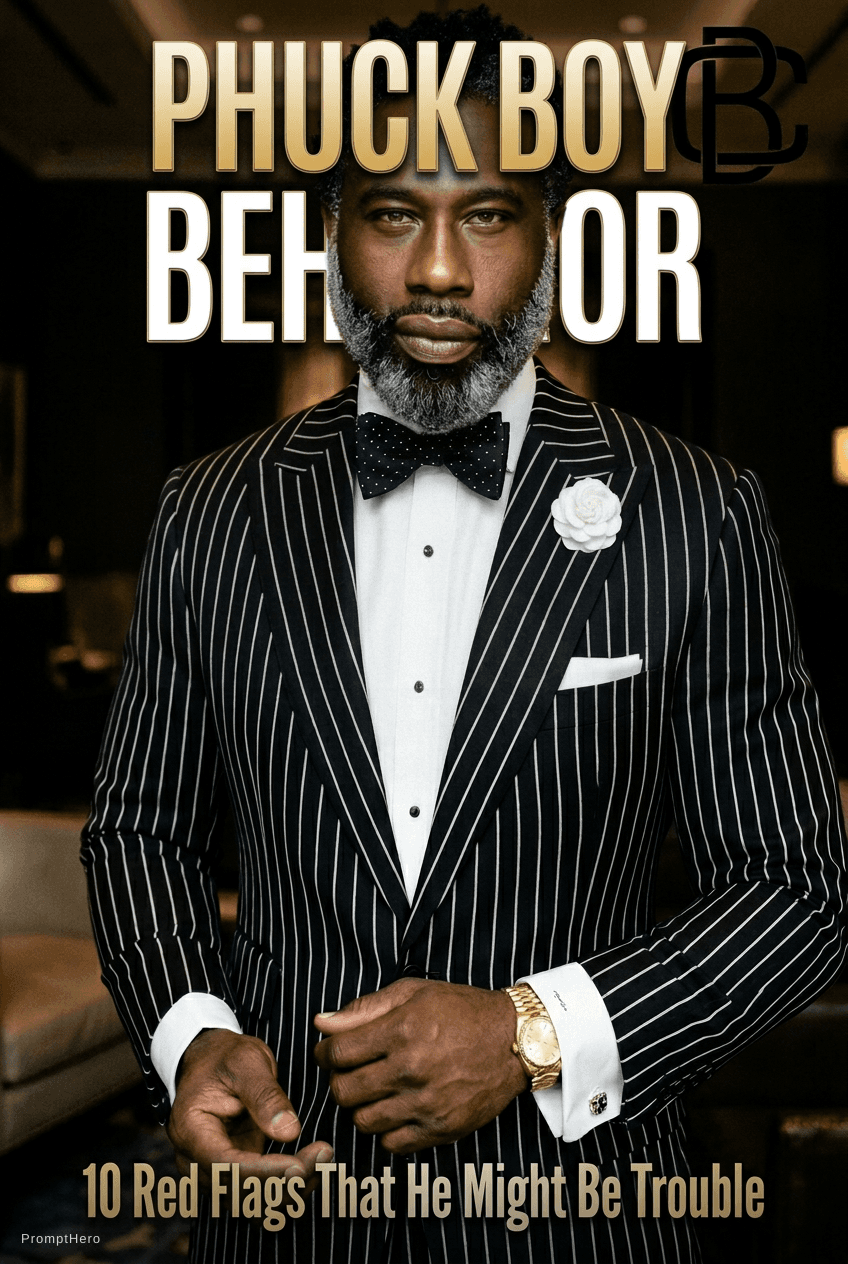 AI generated: a bold cinematic text used for motivational book style with the title PHUCK BOY BEHAVIOR and the sub...