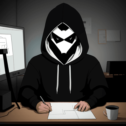 AI generated: Create character with hoodie , sitting on chair at desk in a dimly lit room, looking at pc screen, n...