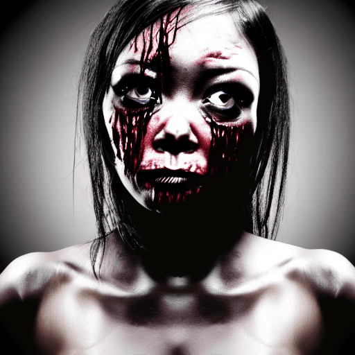 AI generated: Horror black creature,scary girl,sore face,