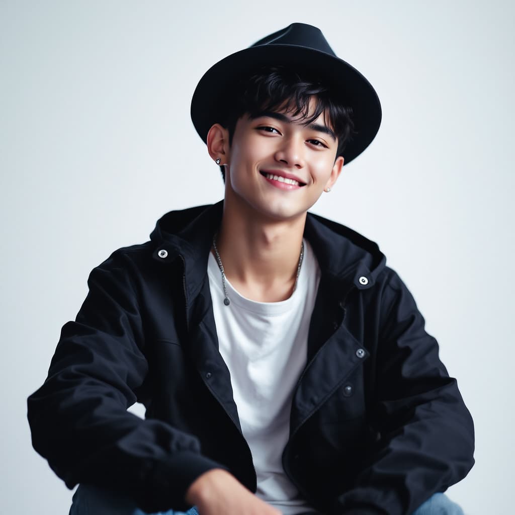 AI generated: High resolution photography Adolescent Boy, 22 years old, wearing a hat, always smile,Looking smart,...