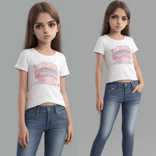 AI generated: menina, 9 anos, loira, olhos azuis, vestida com calça jeans e camiseta