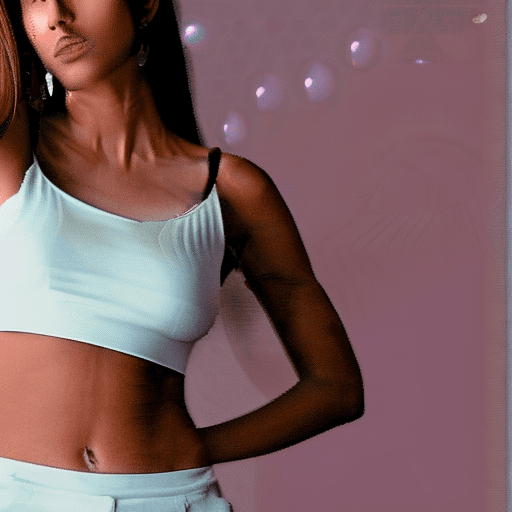 AI generated: a beautiful woman in a white crop top, in the style of light white and dark silver, hannah yata, y2k...