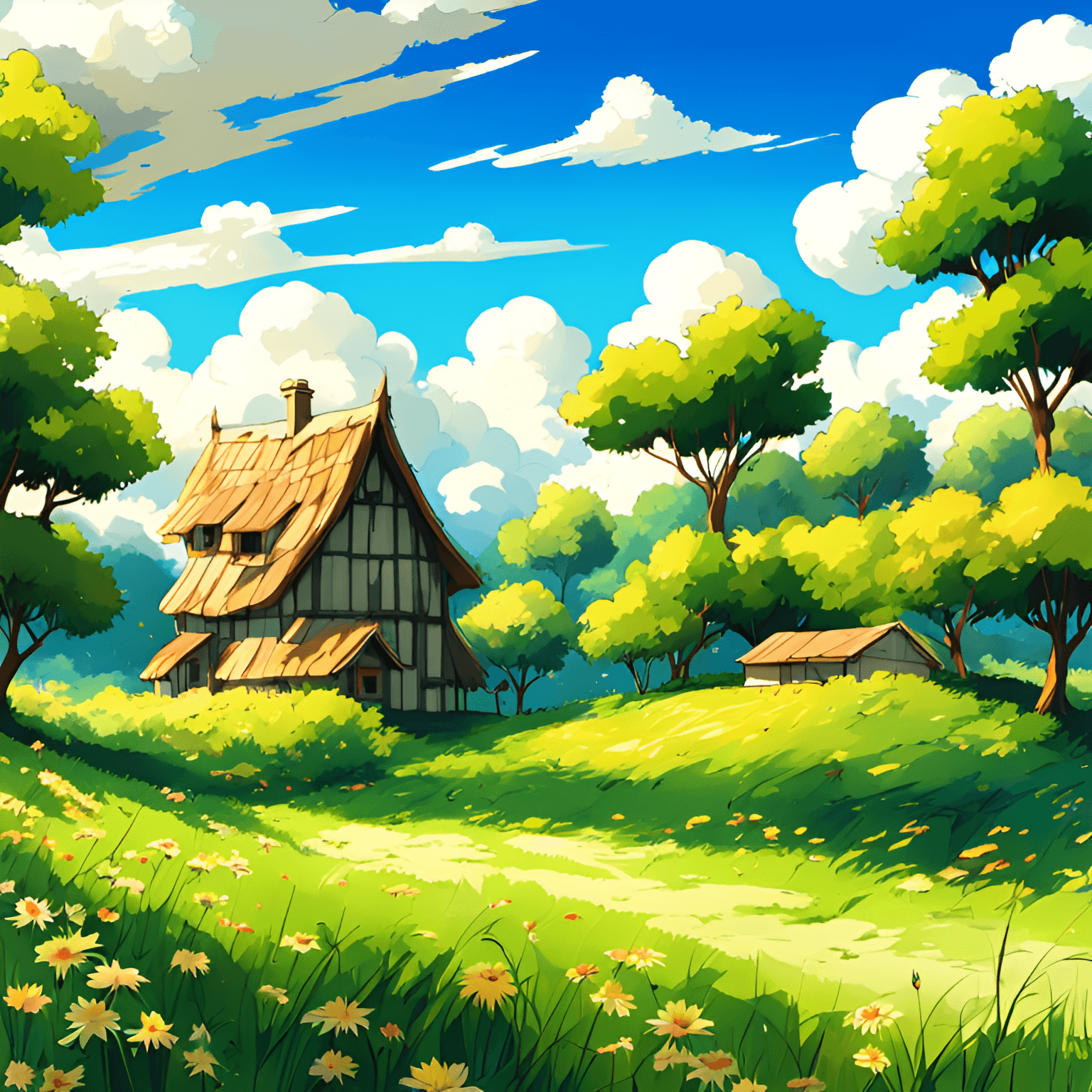 AI generated: master piece,anime landscape,inspire from your name anime,Nij,(a beautiful grass filed),fluffy cloud...