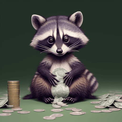 AI generated: raccoon sitting on its hind legs in the middle of a pile of money generative ai