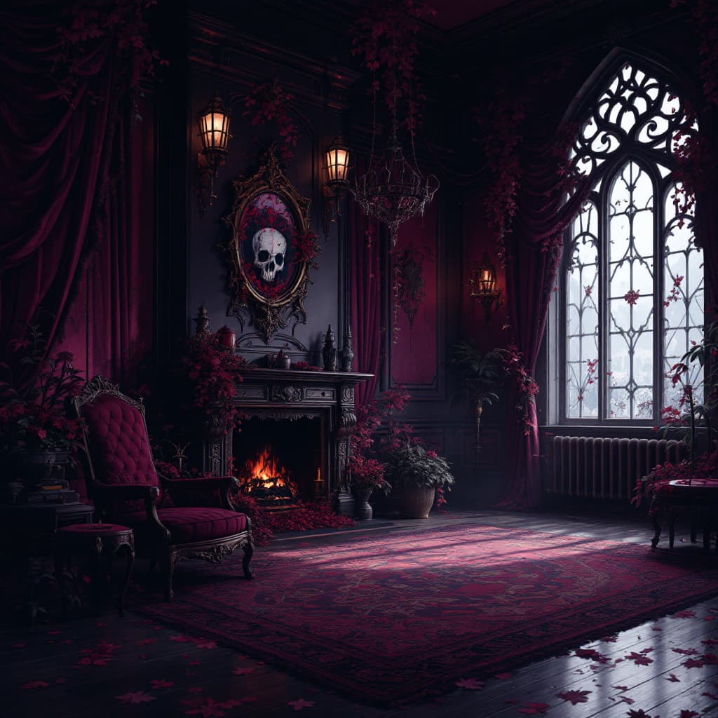 AI generated: dark gothic anime room background 