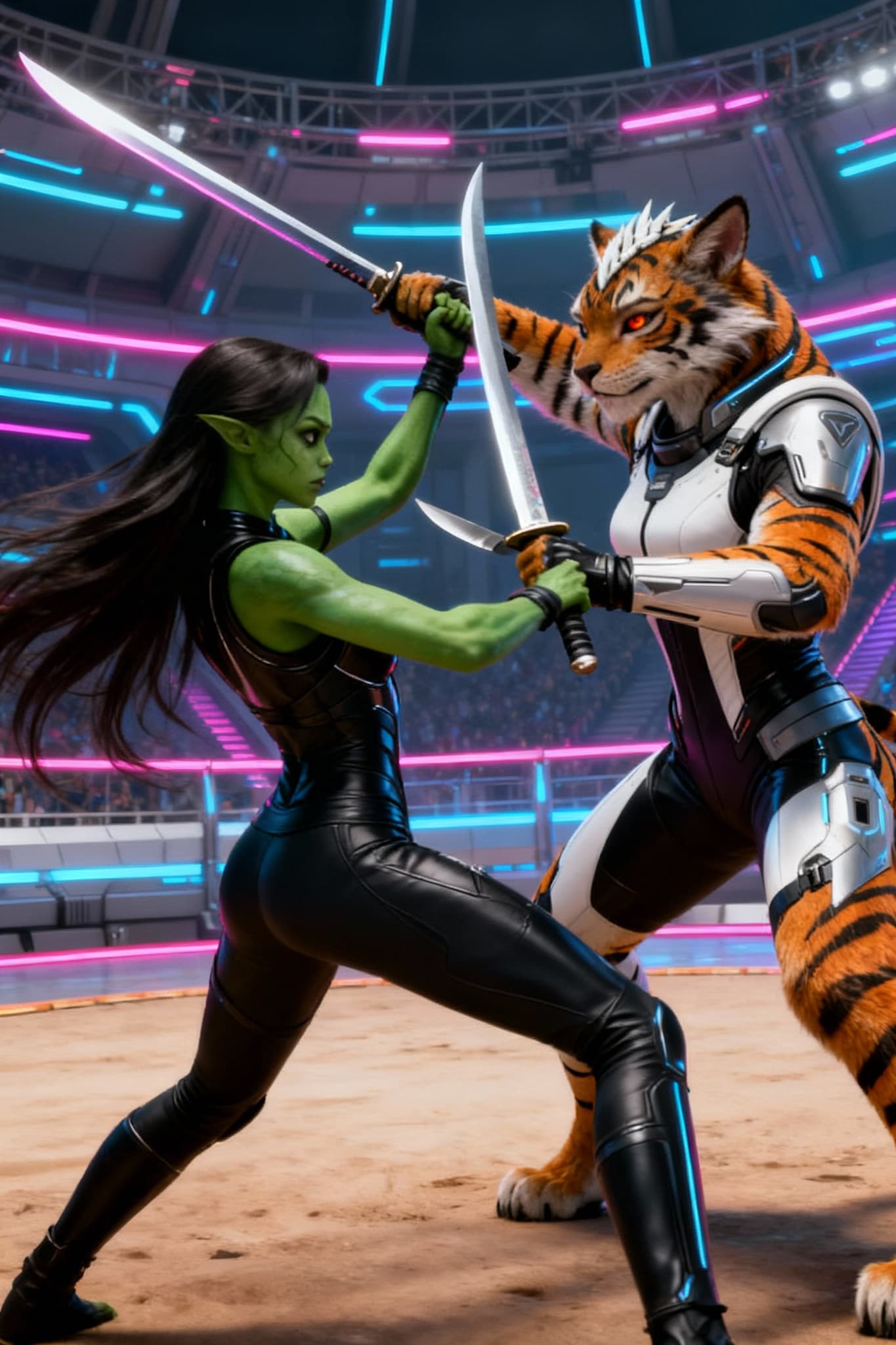 AI generated: By Right of Combat. Two females engaged in fierce combat. They do battle for the right to claim a ma...