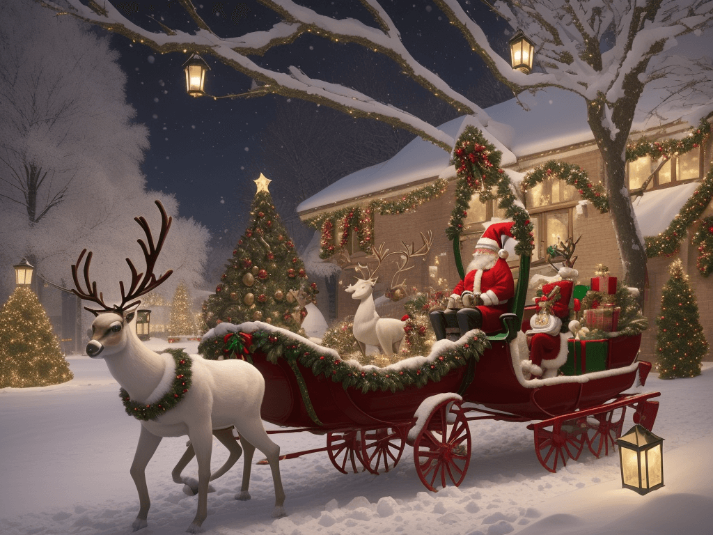 AI generated: Christmas, there is snow, the streets are illuminated by elegant lanterns, there is a green tree dec...
