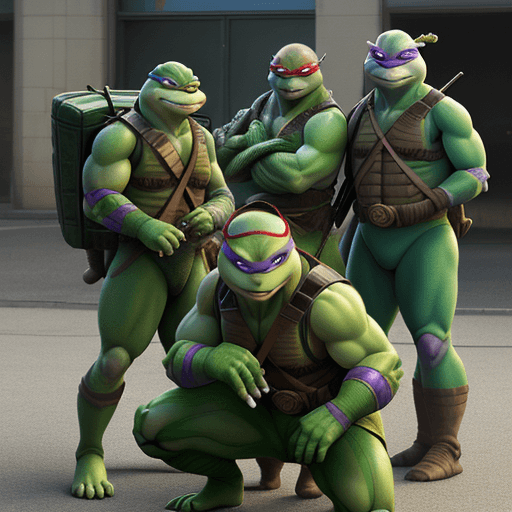 AI generated: Hyper realistic, live action photo of The Teenage Mutant Ninja Turtles 