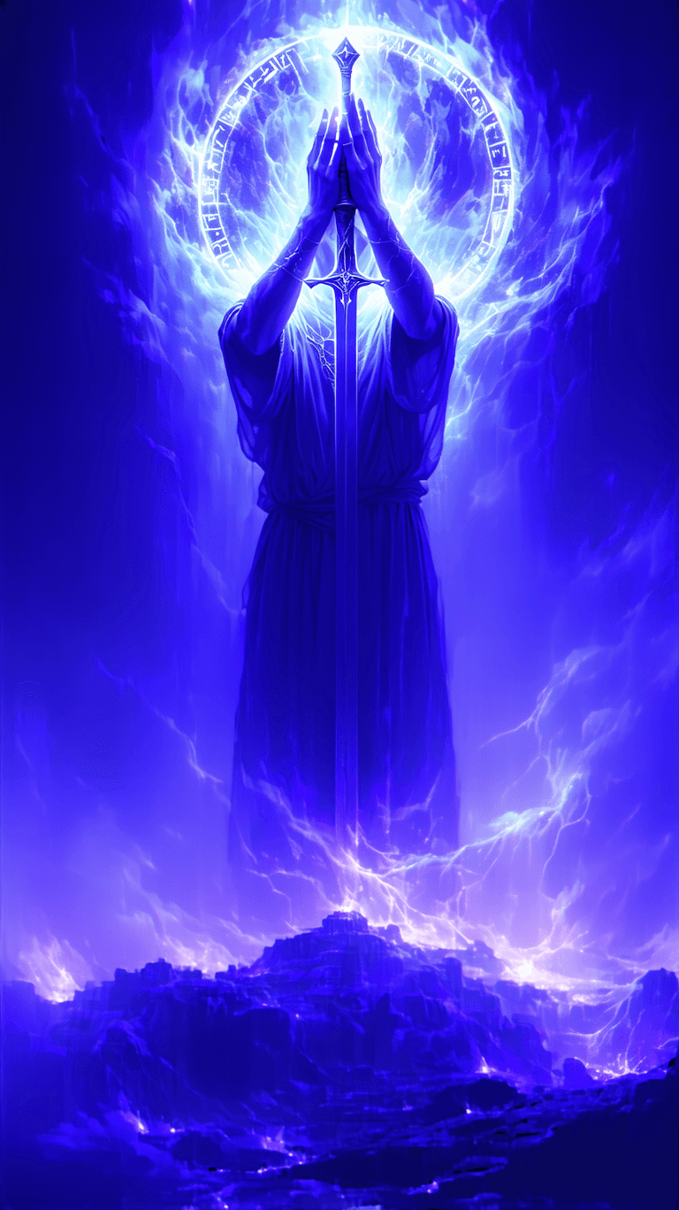 AI generated: 

9. Nine of Swords – The Fractured Halo

A figure levitates above a glowing bed made of ancient run...