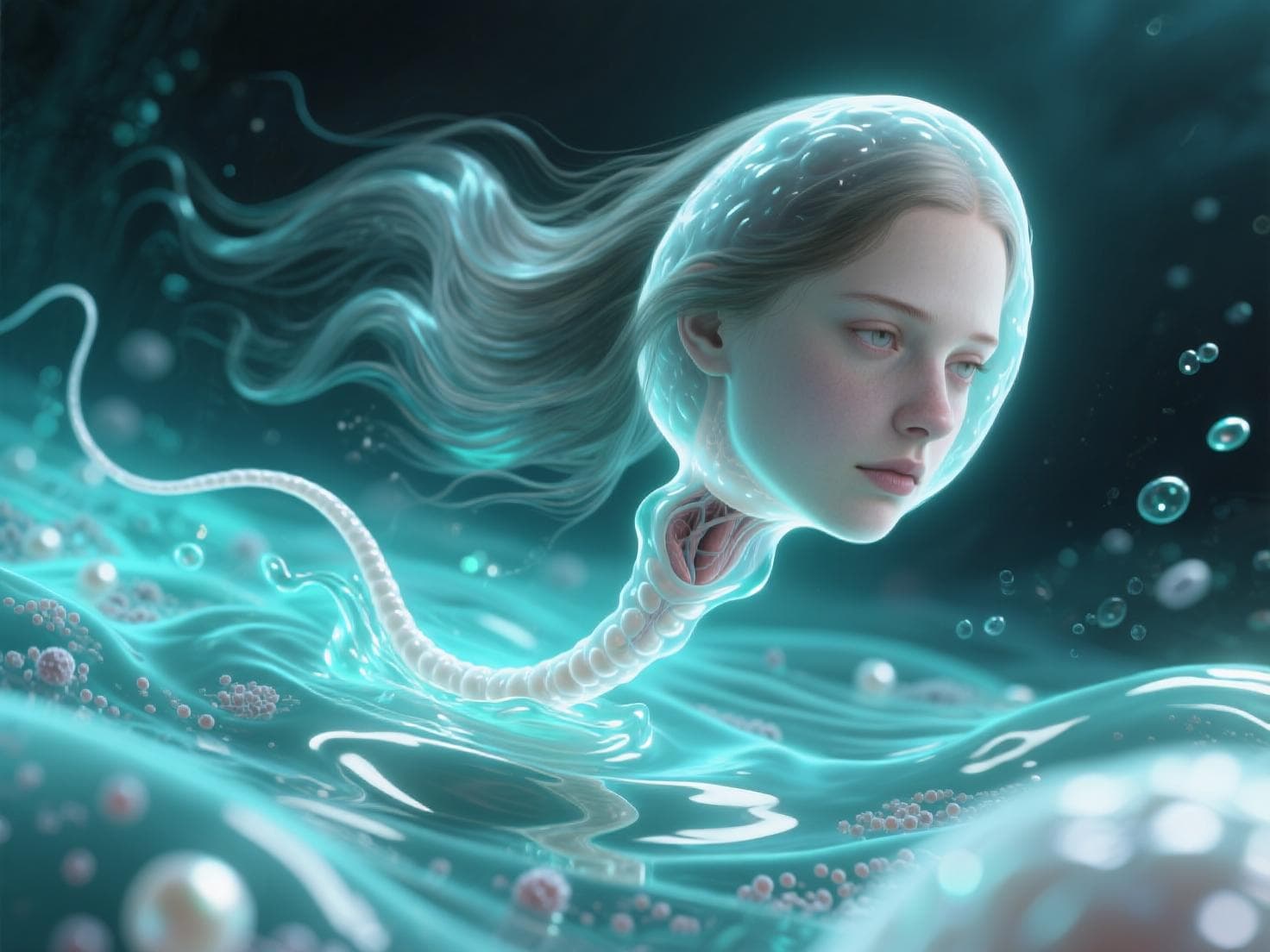 AI generated: spermatozoon with woman face
