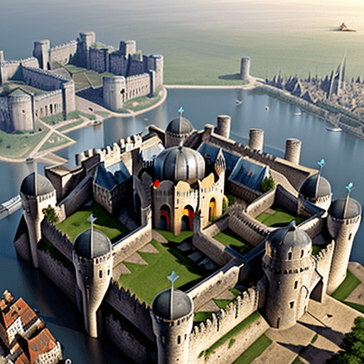 AI generated: medieval citadel mixed with futuristic buildings seen from above